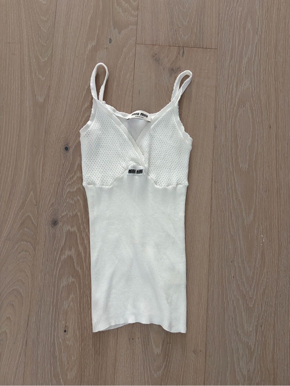 Miu Miu White Ribbed Knit Tank Tops
